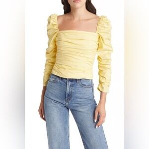 NWT Reformation Joi Ruched Stretch Organic Cotton Top in Zest